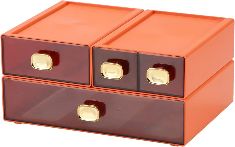 OSteed Spacious Desktop Storage Box, 1 Large 1 Middle & 2 Small Storage Drawers, Stackable Office Desk Drawer Organizer and Accessories, Printer Paper Organizer, Orange Plastic Drawers for Workspace - Image 1